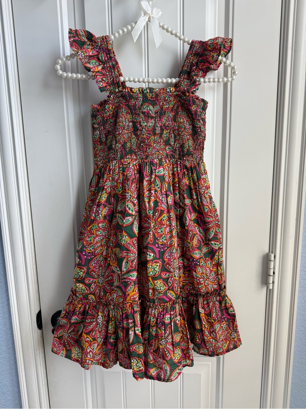 Crewcuts Pink & Green Paisley Sundress with Ruffle Straps - Picture 3 of 6